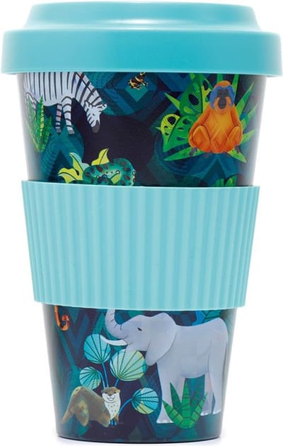 "Reisbeker Travel Cup Animal Kingdom - RPET & Siliconen - 400ml Lichtblauw - Duurzaam & Herbruikbaar - Ideaal voor Koffie & Thee"