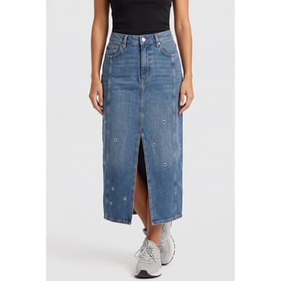 ARKET Jaboella Denim Eyelet Skirt Blue Size: 34 | Maxi Skirts Outlet | Dames | Blauw