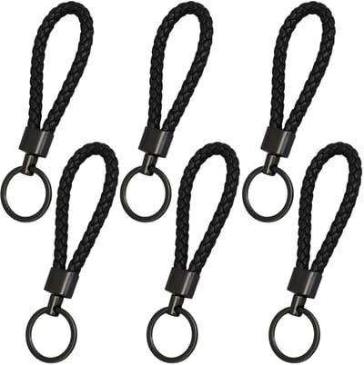 Dailygoods- Sleutelhanger 6 Stuks - Wolfraam Staal Kleur - Gevlochten Eren Lanyard - Anti-Verloren - Geschikt Voor Autosleutels/Deursleutels - Duurzaam Metaal - Sleutelring