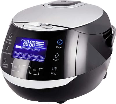 Aura® Rijstkoker - Rijststoompan - Koker - Zwart en Ziver - 6 Multicookfuncties - Zwart en Zilver - 41cm x 32cm x 26cm