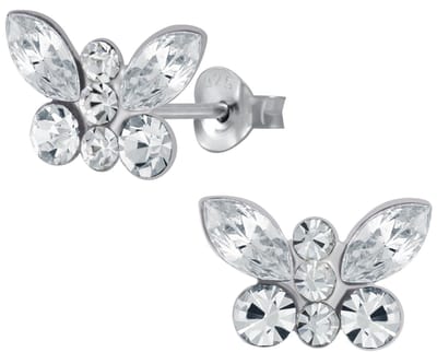 Joy|S - Zilveren vlinder oorbellen - 12 x 8 mm - wit kristal