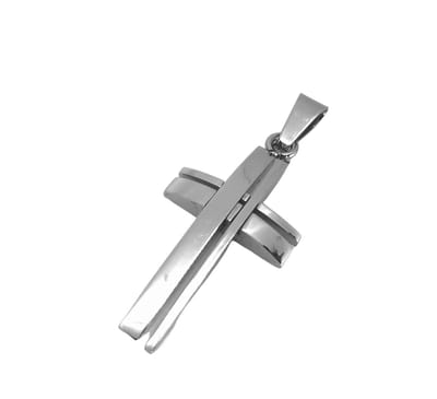 Stijlvol strak 316L Rvs kruis met lijntjes. Afm: H 38 x Br 16 mm