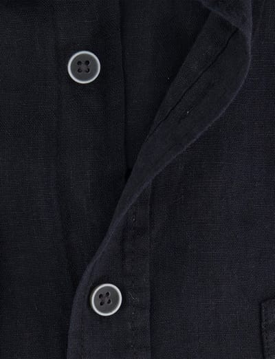 Overhemd zwart Casa Moda borstzak button-down collar wit omlijnde knopen