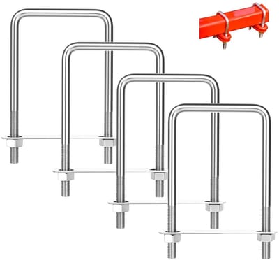Beugelschroeven M10 set van 4, beugelklemmen 80 mm x 150 mm, beugelbouten met moeren en frameplaat voor hekbevestiging, auto- en scheeprepair, pijpleidingondersteuning