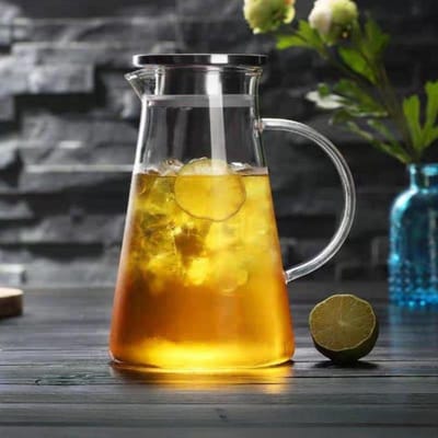 Bouteille d'eau en verre borosilicaté pour le refroidissement Grande capacité avec bouchon en acier inoxydable Bouteille d'eau transparente Bouteille d'eau froide pour la maison yellow