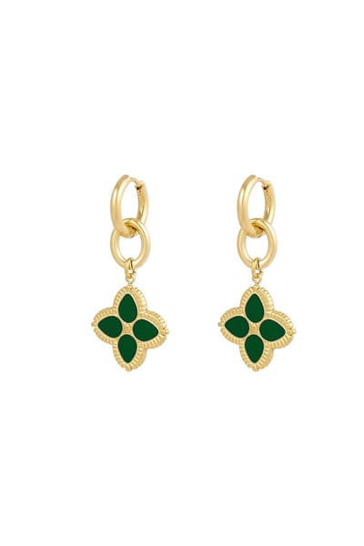 Oorbellen - Yehwang - Goud - Groen - Bloem - Trendy - Stainless steel sieraden