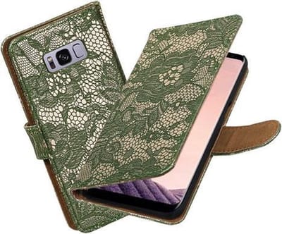 BestCases.nl Samsung Galaxy S8+ Plus Lace booktype hoesje Donker Groen