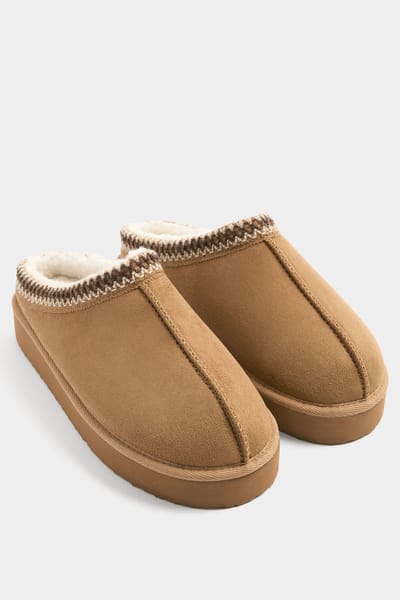 Yours Bruine Geborduurde Muiltjes Van Imitatiesuède In Brede Epasvormsize 37E