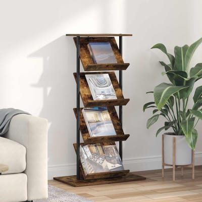 vidaXL - Tijdschriftenrek - Rook - Eiken - 68 - x - 40 - x - 123.5 - cm - Bewerkt - hout