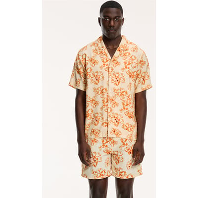 Shiwi Men Shortsleeve Washed Flower Light Beige Size: S | Casual Shirts Outlet | Heren | Beige