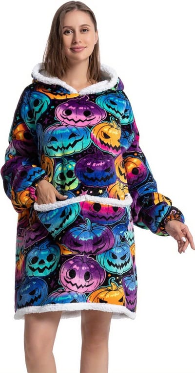 Livano Hoodie Deken Met Mouwen - Plaid - Knuffeldeken - Onesie - Fleece Blanket - Dames - Heren - Kinderen - Extra Zacht & Warm - Pompoen