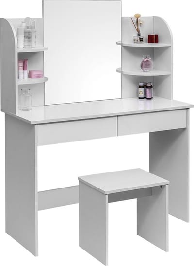 Bolt Edge Kaptafel - Wit - Inclusief Spiegel en Krukje - Make-up Tafel voor Meisjes