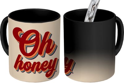 Magische Mok - Foto op Warmte Mokken - Koffiemok - Oh honey - Rood - Schaduw - Magic Mok - Beker - 350 ML - Theemok - Mok met Tekst