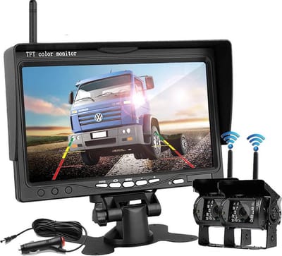 BrandWay Draadloze Achteruitrijcamera set met 7 inch scherm en 2 Draadloze Camera's - Auto / Camper / Caravan / Vrachtwagen / Landbouw