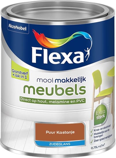 Flexa - Mooi Makkelijk Meubels Zijdeglans - Puur Kastanje - Mengverf - 750 Ml