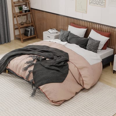 MIVRAY Bedframe 160x200 cm - Zonder Matras - Minimalistisch Laag Model - Met Fluwelen Stoff Bekleding - Stof Metaal - Grijs