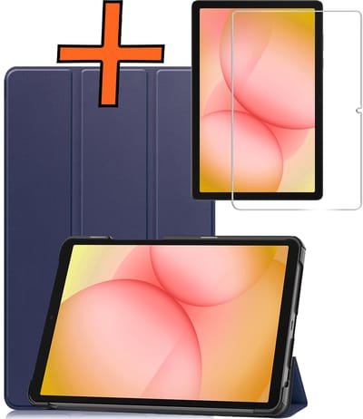 Hoesje - Geschikt voor Samsung Galaxy Tab A11 Plus - Met Screenprotector - Trifold Bookcase - Hard Cover - Hardcover Book Case - Tablet Hoes - Donkerblauw
