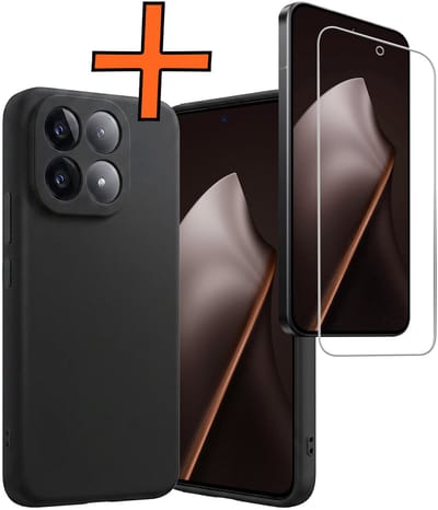Hoes - Met Screenprotector - Geschikt voor Xiaomi 15T - Sterk & Shockproof - Back Cover - Siliconen Case - Telefoon Hoes - Zwart