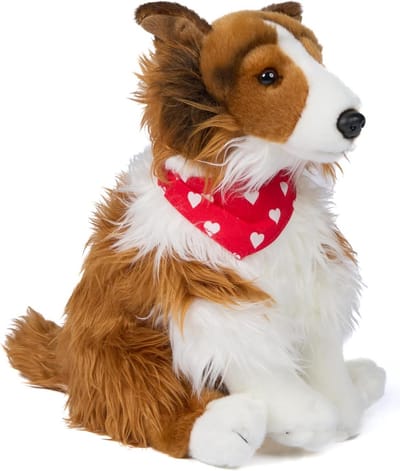 Lange Haar Collie Knuffel - Pluche Hond met Hartjes Halsdoek - 27 cm
