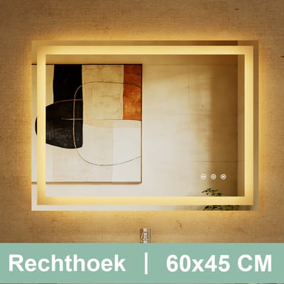 Auralum® Badkamerspiegel met verlichting - Badkamerspiegel Frameloos - Dimbaar - Anti-Condens - 3000K/4500K/6500K - Warm/Neutraal/Koud Wit - 60x45cm
