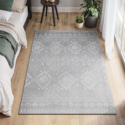 Boho vloerkleed 120 x 170 cm - Wasbaar - Pluizig - Duifgrijs