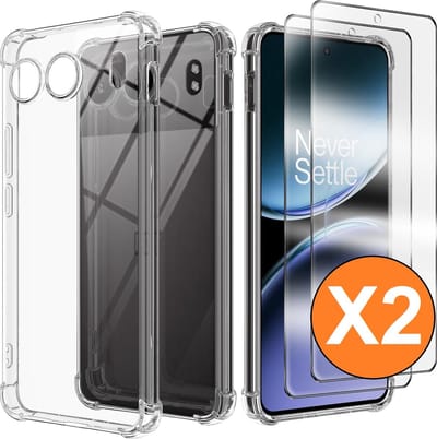 Hoesje geschikt voor OnePlus Nord 4 5G Hoesje transparant - Anti Shock silicone hoesje OnePlus Nord 4 case met 2 Pack Screenprotector tempered glass voor OnePlus Nord 4