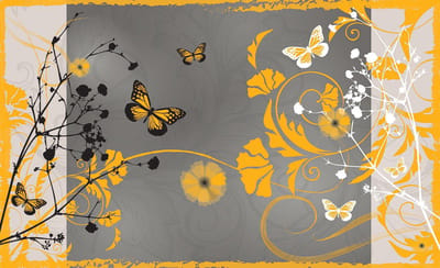 Pattern Flowers Butterflies Nature Photo Wallcovering