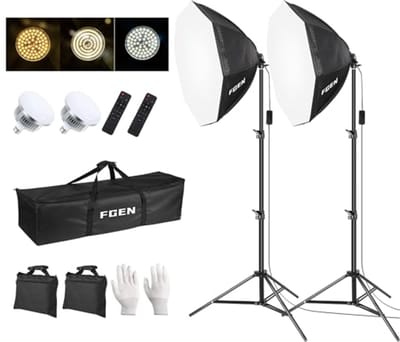 Professionele Softbox Set voor Fotostudio - 70 cm Octagon, LED Verlichting met Verstelbaar Statief voor YouTube en TikTok