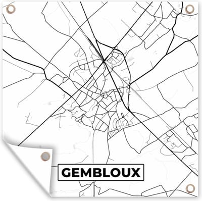 Tuin poster Stadskaart – Plattegrond – België – Zwart Wit – Gembloux – Kaart - 200x200 cm - Tuindoek
