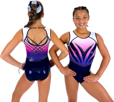 Sparkle&Dream Turnpakje Yuna Navy Roze Paars - Maat CSM 98/104 - Gympakje voor Turnen, Acro, Trampoline en Gymnastiek