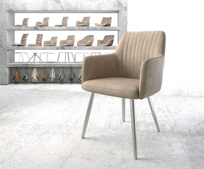 Gestoffeerde-stoel Greg-Flex 4-poot conisch roestvrij staal microvelours beige vintage pocketveer kern