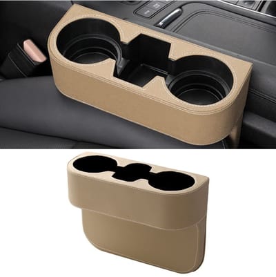 Dailygoods- Autostoel Organizer Universeel - Bekerhouder Auto - Multifunctionele Auto-Accessoires - Hoogwaardig Leer - 21x28x7cm - Zwart/Bruin/Grijs