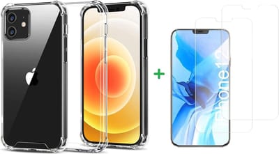 Hoesje Geschikt voor iPhone 12 Hoesje Transparant shock Proof Hoesje -siliconen case - Hoesje Geschikt voor iPhone 12 Pro TPU Schokbestendig backcover (verstevigde randen) Hoesje Geschikt voor iPhone 12 / 12 pro tempered glass 2 pack screenprotector