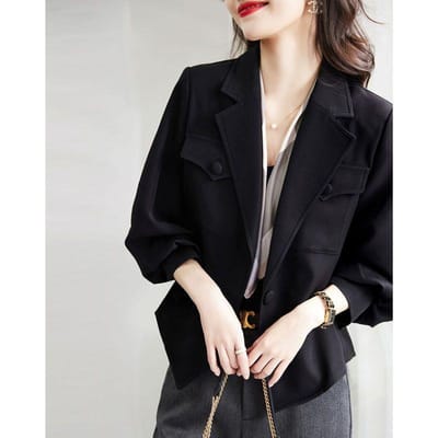 Manteau décontracté à manches longues pour femmes, costume de printemps, veste assortie avec tout, Trench-Coat ample de Style court XL noir