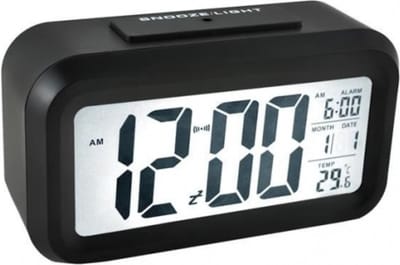 THAR Digitale Wekker - Alarm Klok met Temperatuur, Kalender, Snooze en LED Verlichting - Zwart