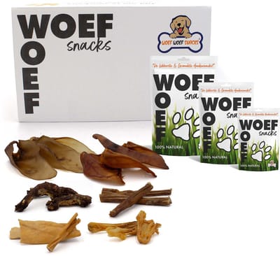 Woef Woef Snacks Hondensnacks Snackbox Grote Honden - 1.00 KG - Kauwsnacks - Gedroogd vlees - Diverse smaken - Middelgrote & grote hondenrassen vanaf 10kg - Geen toevoegingen