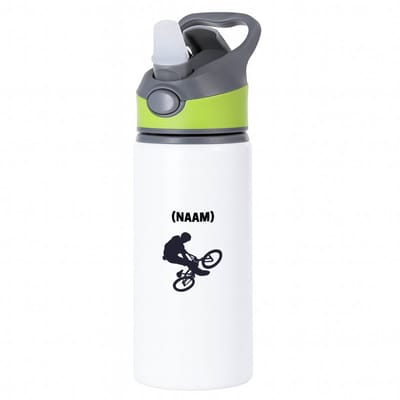 Hacebo® - BMX met eigen naam waterfles met rietje groen - Sport - Fietser - Fiets - water fles - 650ML