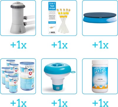 Accessoires voor Intex Easy Set Zwembad - 366x76 cm - Rond - Opblaasbaar - Intex - 28130NP - Zwembadfilterpomp - Testrips - Afdekzeil - Filters - Chloordrijver - Chloor