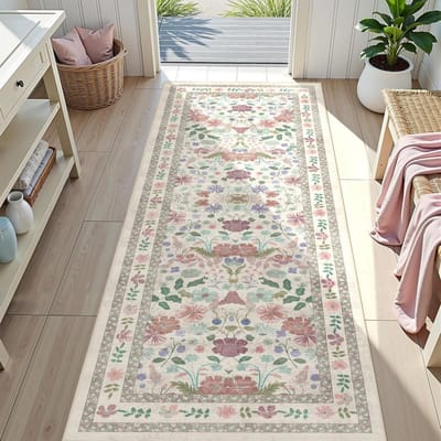 Tapis de couloir floral doux motif fleur botanique long tapis de chambre tapis de sol antidérapant lavable en machine cuisine décoration de la maison 50x180cm