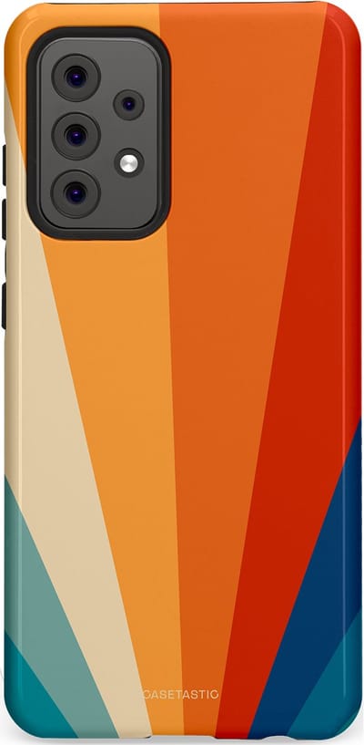 Casetastic hoesje geschikt voor Samsung Galaxy A52 (2021) 5G / Samsung Galaxy A52 (2021) 4G - Dubbellaagse bescherming - Retro straal - Fashion Case - Oranje Okergeel Petrol Rood