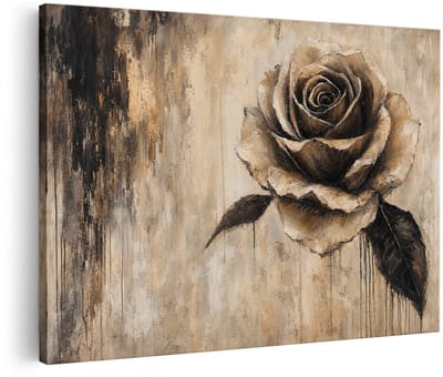 Artaza Canvas Schilderij Expressieve Roos In Aardetinten - Bloemen Kunst - 30x20 cm - Klein - Wanddecoratie Woonkamer - Schilderijen - Muurdecoratie