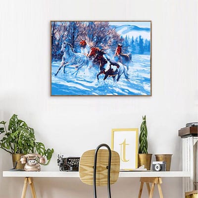 Peinture à l'huile de diamant à faire soi-même, broderie complète de chevaux, mosaïque de diamant, décor en strass 20X30CM blue