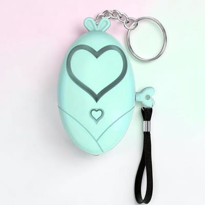 Hartvormig Persoonlijk Alarm Sleutelhanger met LED Licht - Cyaan – Draagbare Noodknop voor Vrouwen en Senioren - Luid Veiligheidsalarm voor Directe Hulp in Noodsituaties