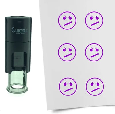 CombiCraft Stempel Smiley ontevreden 10mm rond - Paarse inkt