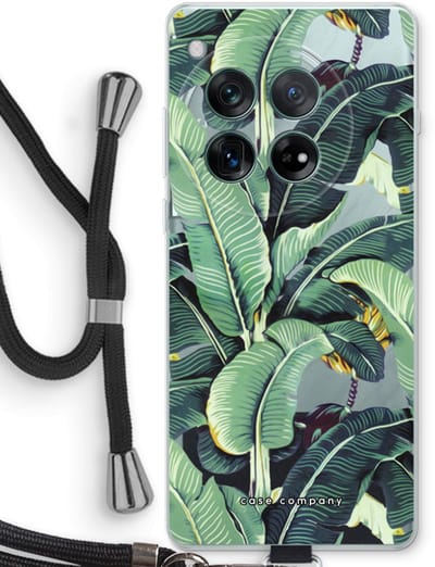 Case Company® - Hoesje met koord geschikt voor OnePlus 12r hoesje met Koord - Bananenbladeren - Telefoonhoesje met Zwart Koord - Bescherming aan alle Kanten en Over de Schermrand