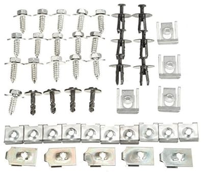 MTTProducts - Engine Bottom Cover Clips - 44x Bevestigingsclips - Hoogwaardige kwaliteit - Zwart en zilver - Geschikt voor motorbehuizing