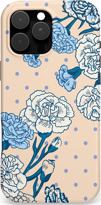 Casetastic hoesje geschikt voor Apple iPhone 16 Pro Max - MagSafe - Dubbellaagse bescherming - Anjer elegantie - Fashion Case - Zand Zilver Lichtblauw