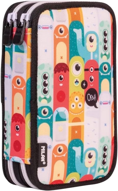 Dubbel Etui met 2 Verdiepingen - Complete Set Schoolspullen met Vrolijke Buitenaardse Print