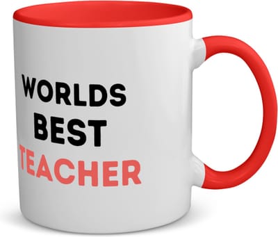 Akyol - worlds best teacher koffiemok - theemok - rood - Docent - de beste leraar/lerares - juf - meester - verjaardagscadeau - verjaardag - cadeau - afscheidscadeau - geschenk - leuke cadeau - kado - gift - juffendag - meesterdag - 350 ML inhoud