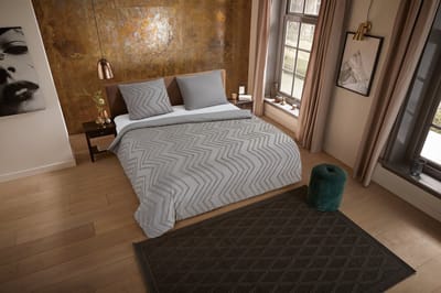 Pure dekbedovertrek luxe zizag biezen/ borduursels - 1 persoons 140x200/220 cm - Taupe - Microvezel